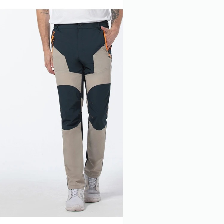 Two-tone hiking trouser in khaki and black, panelled knee, zipped pockets