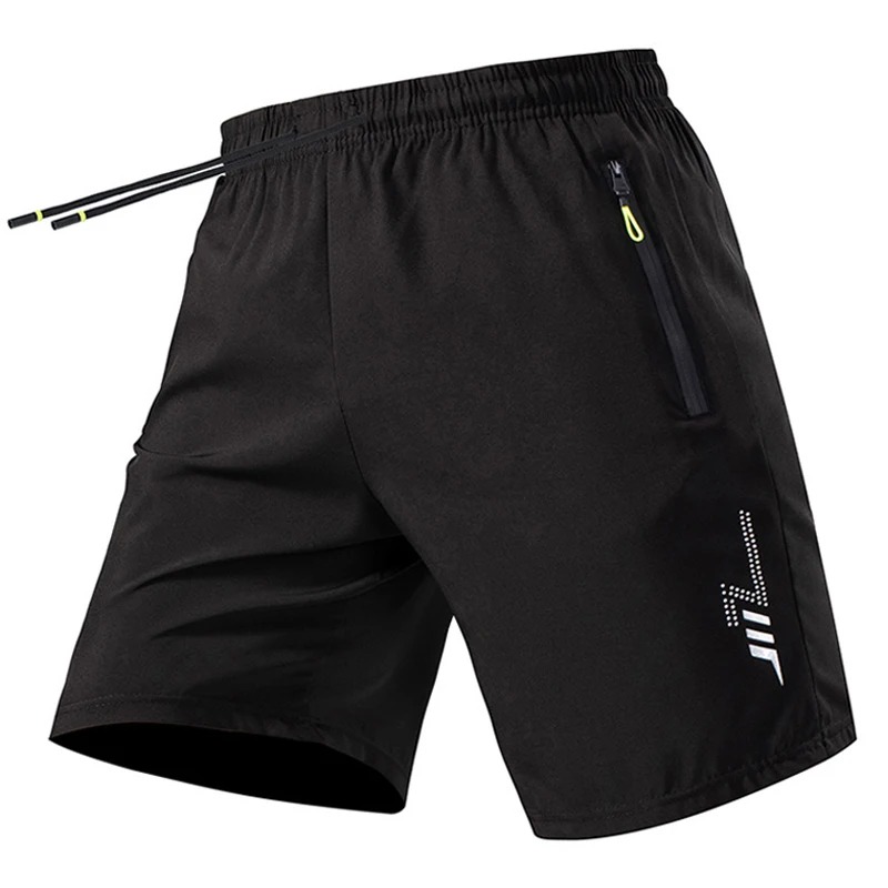 Quick-dry short in black with a reflective flash graphic on the leg