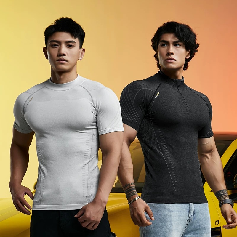 The mock neck and the half zip, shown together